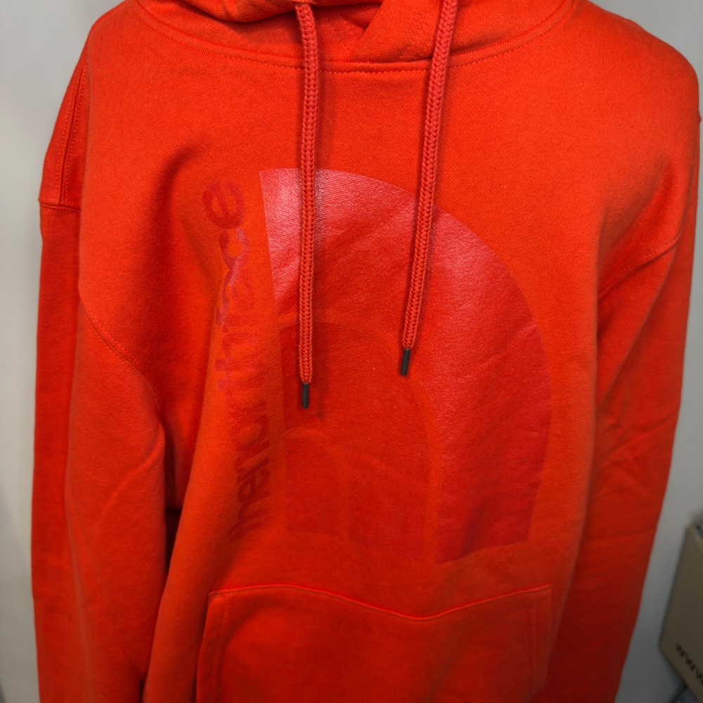 The North Face Mens Red Orange Tonal Logo Pullover Fleece Hoodie Sweatshirt Lge